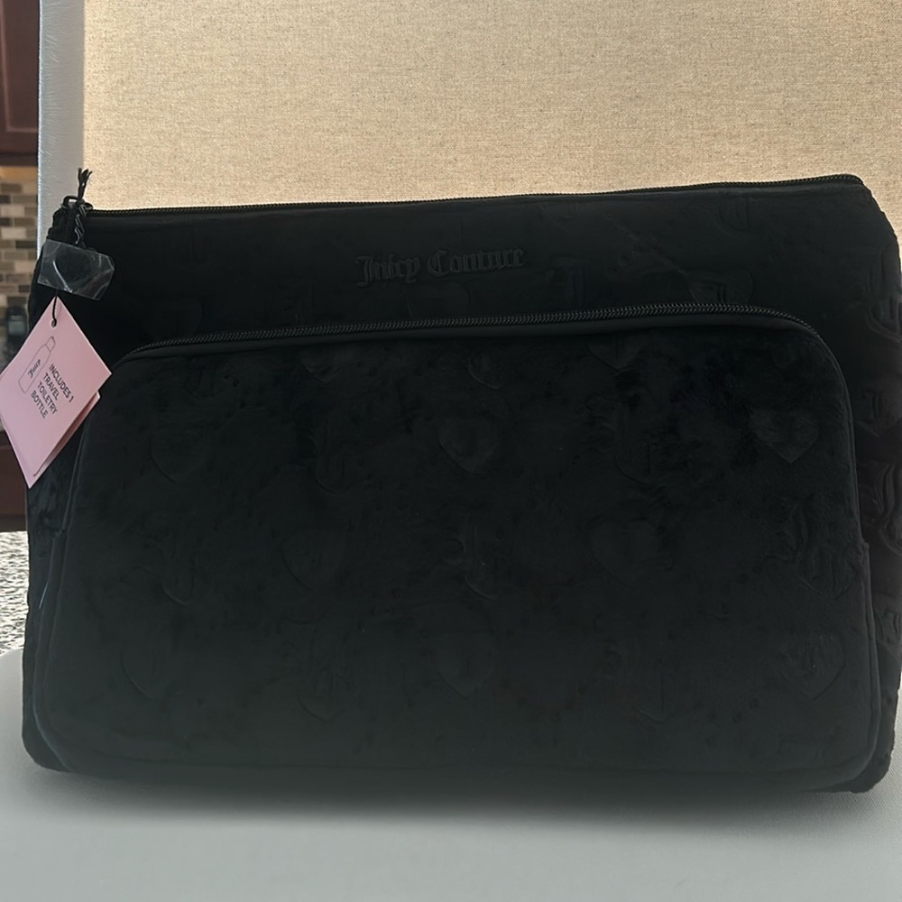 Juicy Couture Large Velvet Double compartment Travel Cosmetic Bag. Size 14x9x6.